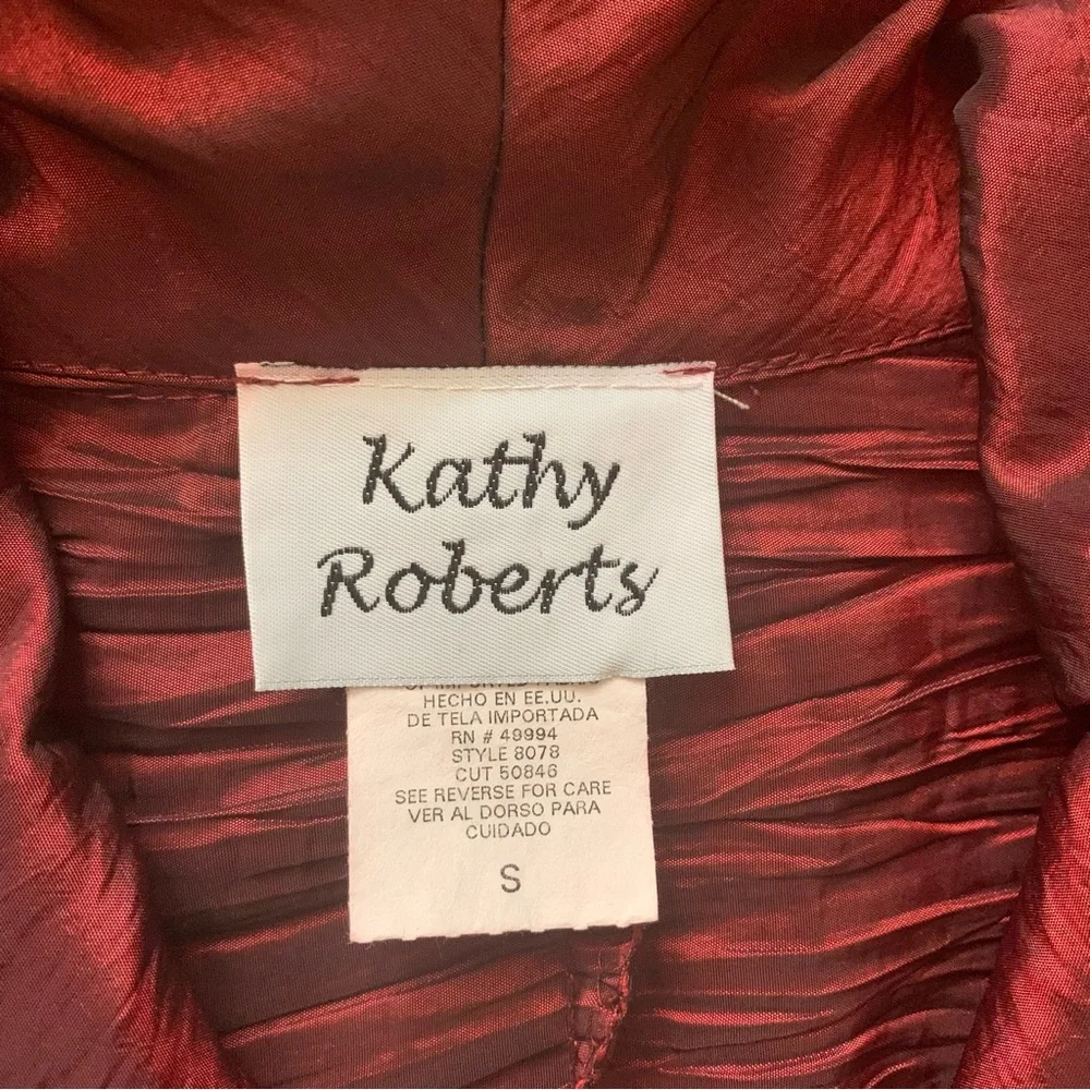 Kathy Roberts Women’s Dressy Shirred Blouse, Size S, bright red color, Button